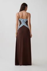 Bray Knit & Lace Maxi Dress - Chocolate/Blue