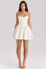 Kristiana-Ivory Cotton Strapless Corset Mini Dress