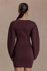 Billy Balloon Sleeve Knit Mini Dress - Dark Chocolate