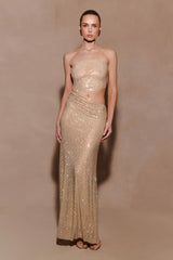 Starla Strapless Diamante Maxi Dress - Gold