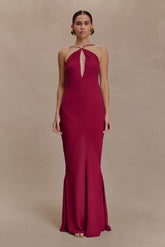 Nerea Slip Halter Maxi Dress - Cherry Red