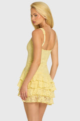 Sequin Lace Ruffle Mini Dress in Butter