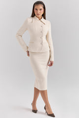 Lena-Cream Boucle Pencil Midi Skirt