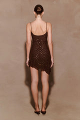 Zahra Diamante Cowl Mini Dress - Chocolate