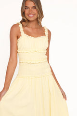 Enola Gather Midi Dress - Yellow