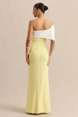 Agatha | Lemon & White Bow Bardot-Neck Maxi Dress