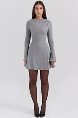 Angelique-Grey A-Line Long Sleeve Mini Dress - SALE