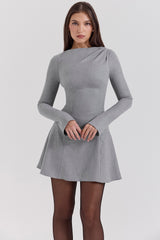 Angelique-Grey A-Line Long Sleeve Mini Dress - SALE