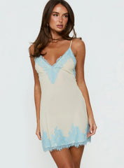 Call My Lover Lace Slip Mini Dress Lemon / Blue