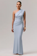 Mardi | Powder Blue Asymmetric Maxi Dress With Ruching