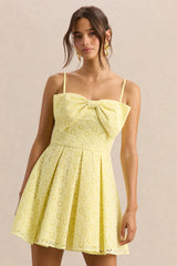 Elina | Lemon Square-Neck Mini Dress With Bow Detail
