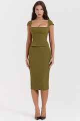 Layana-Olive Corset Midi Dress