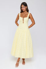 Romance Stitched Embroidered Maxi Dress Lemon