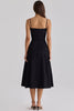 black cotton flared midi sundress