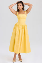 Vivien-Apricot Cotton Midi Sundress