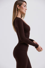 Raquel-Chocolate Cashmere Blend Scoop Neck Top - SALE
