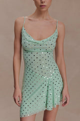 Zahra Diamante Cowl Mini Dress - Mint