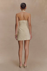 Ebony Embroidered Denim Mini Dress - Cream