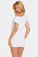 Modal Off-Shoulder Mini Dress in Coconut