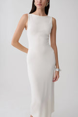 Boston Boat Neck Sleeveless Midi Dress - Ivory