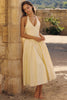 lemon cotton halter neck midi sundress