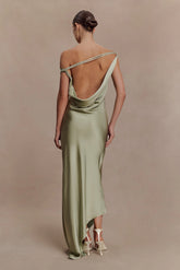 Yvette Slip Maxi Dress With Asymmetrical Hem - Sage