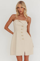 Captivated Button Feature Mini Dress Stone