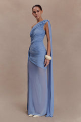Asher Slinky One Shoulder Maxi Dress - Cornflower Blue