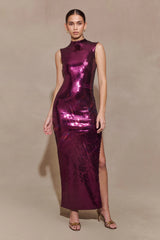 Veronica Sequin Midi Dress - Plum