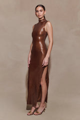 Veronica Sequin Midi Dress - Chocolate