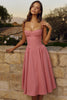 raspberry cotton twill corset midi dress