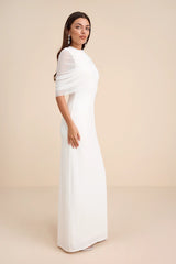 Sutton White Asymmetrical Column Maxi Dress