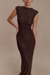 Samara Sleeveless Diamante Maxi Dress - Chocolate
