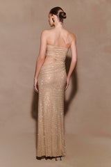 Starla Strapless Diamante Maxi Dress - Gold