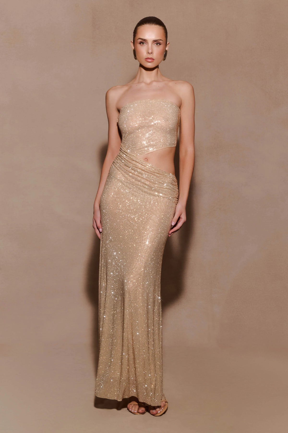 Starla Strapless Diamante Maxi Dress - Gold
