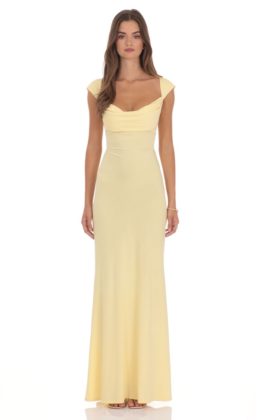 Strappy Cowl Neck Maxi Dress in Yellow