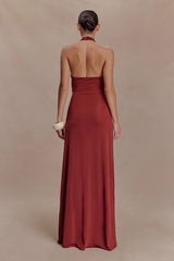 Veda Slinky Halter Maxi Dress - Russet