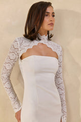 Yarrow | White Lace High-Neck Maxi-Dress With Open-Back