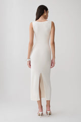 Boston Boat Neck Sleeveless Midi Dress - Ivory