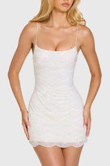 Embellished Square-Neck Mini Dress in Ivory