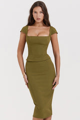 Layana-Olive Corset Midi Dress