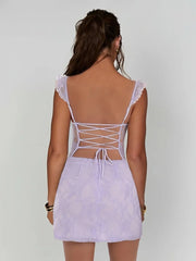 Lilac - Scoop Neck Sheath Lace Short Homecoming & Cocktail Dress With Slit