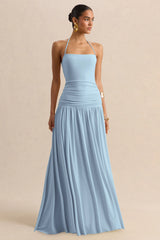 Nicolette | Powder Blue Square-Neck Maxi Dress With Ruched-Detailing