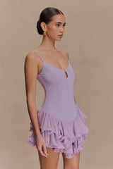 Calantha Ruffle Mesh Mini Dress - Lilac