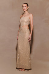 Starla Strapless Diamante Maxi Dress - Gold