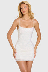 Embellished Square-Neck Mini Dress in Ivory