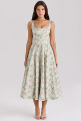 Mariabella-Sage Floral Print Cotton Midi Dress