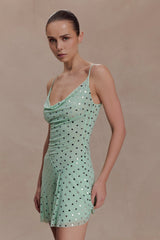 Zahra Diamante Cowl Mini Dress - Mint