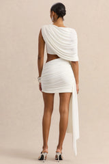Danellia | White Round-Neck Mini Dress With Cut-Out Detail And Sash
