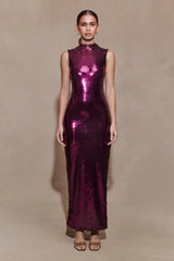 Veronica Sequin Midi Dress - Plum